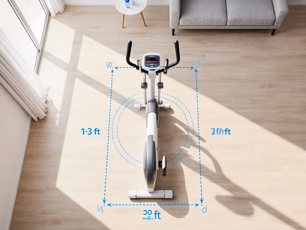 compact elliptical setup showing clearance around machine