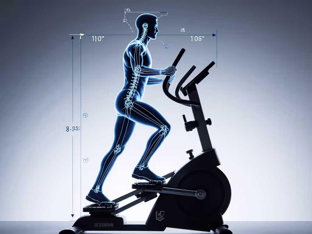 elliptical stride alignment showing foot positions and body angles
